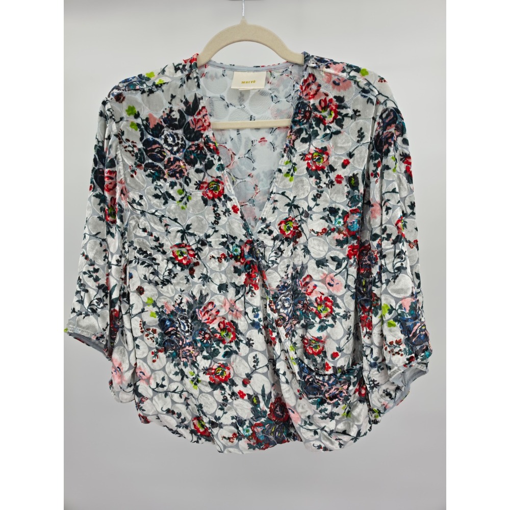 Maeve Anthropologie Umi Wrap Floral Burnout Velvet Silk Blend Blouse Medium